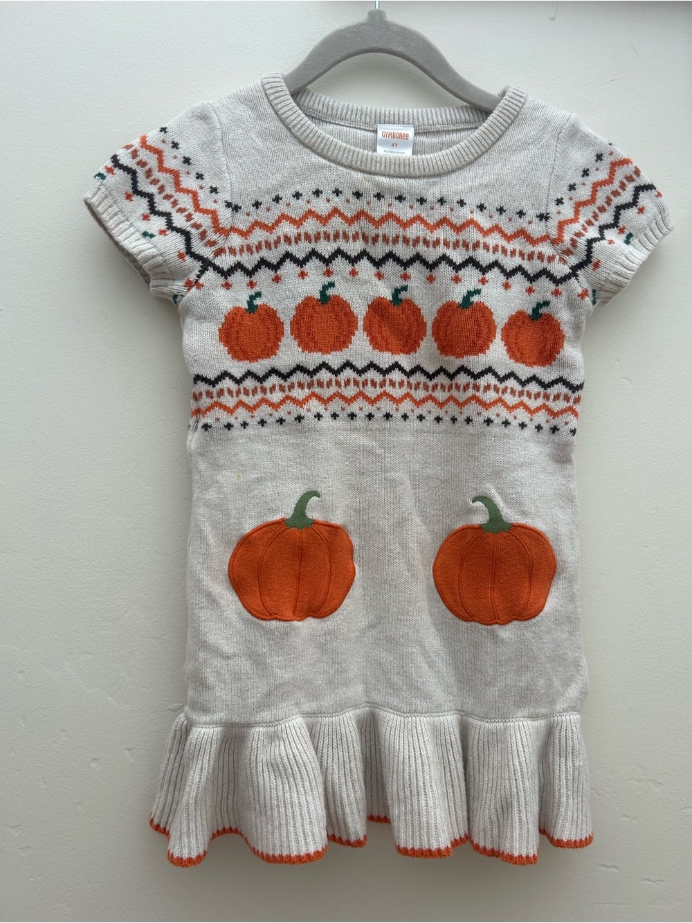 Gymboree White Knit Dress with Orange Pumpkin Motif